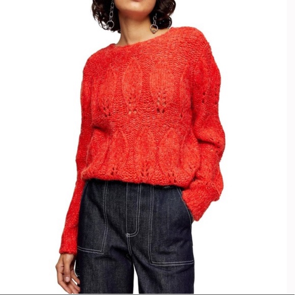 Topshop Sweaters - NWT Topshop Knit Petal Pointelle Red Sweater